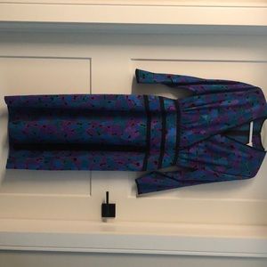 Vintage dress purple green and pint with v neck.